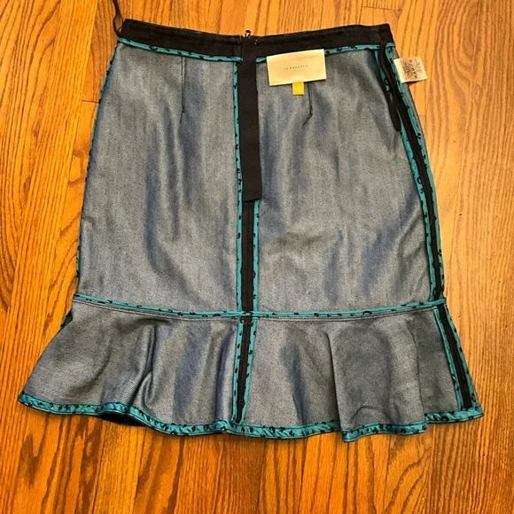 Anthropologie Leifsdottir Lana Dark Denim Ruffle Trumpet Skirt 4 - Picture 7 of 13